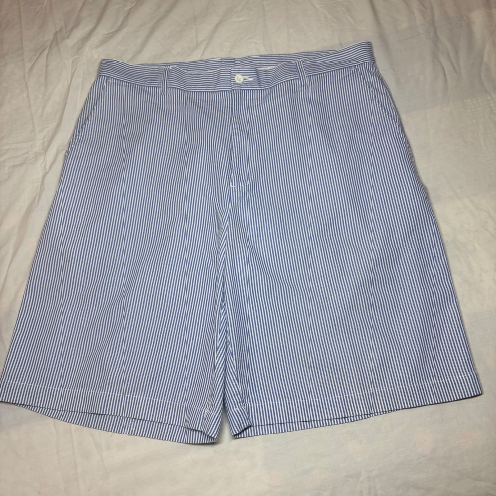 Dunning Mens Blue White Pinstripe Golf‎ Shorts Size 36 Coolmax Cotton Blend